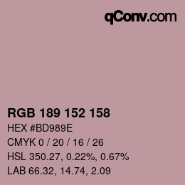 カラーコード: RGB 189 152 158 | qconv.com
