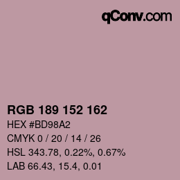 Color code: RGB 189 152 162 | qconv.com