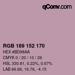 颜色代码: RGB 189 152 170 | qconv.com