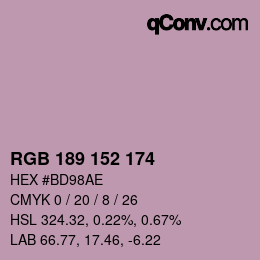 カラーコード: RGB 189 152 174 | qconv.com