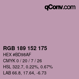 颜色代码: RGB 189 152 175 | qconv.com