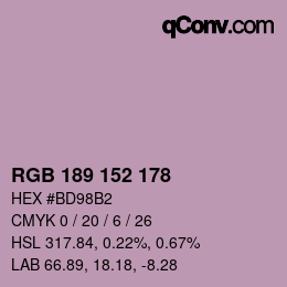 カラーコード: RGB 189 152 178 | qconv.com