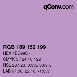 Color code: RGB 189 152 199 | qconv.com