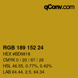 カラーコード: RGB 189 152 24 | qconv.com