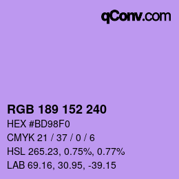 Color code: RGB 189 152 240 | qconv.com