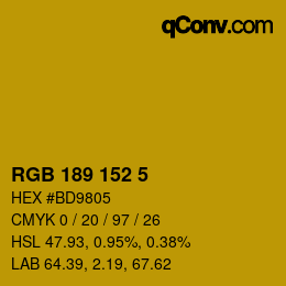 颜色代码: RGB 189 152 5 | qconv.com