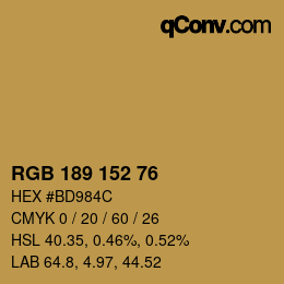 颜色代码: RGB 189 152 76 | qconv.com