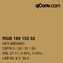 颜色代码: RGB 189 152 92 | qconv.com
