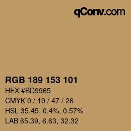Color code: RGB 189 153 101 | qconv.com