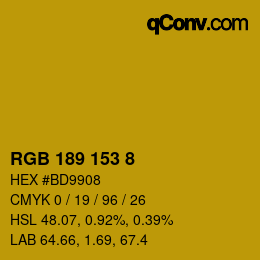 Color code: RGB 189 153 8 | qconv.com
