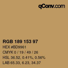 カラーコード: RGB 189 153 97 | qconv.com