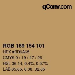 Color code: RGB 189 154 101 | qconv.com