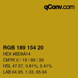 カラーコード: RGB 189 154 20 | qconv.com