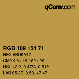 Color code: RGB 189 154 71 | qconv.com