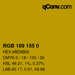 Color code: RGB 189 155 0 | qconv.com