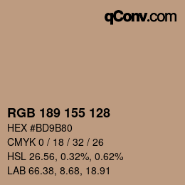 カラーコード: RGB 189 155 128 | qconv.com