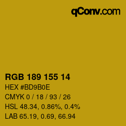 カラーコード: RGB 189 155 14 | qconv.com