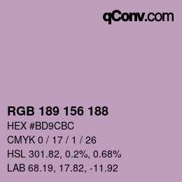 Color code: RGB 189 156 188 | qconv.com