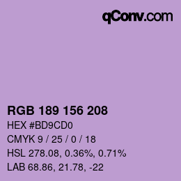 カラーコード: RGB 189 156 208 | qconv.com