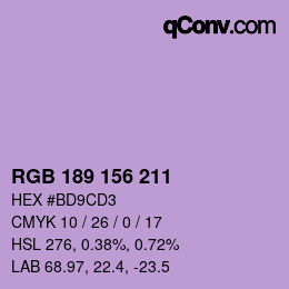 Color code: RGB 189 156 211 | qconv.com