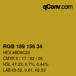 カラーコード: RGB 189 156 34 | qconv.com