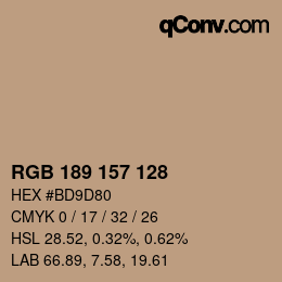 カラーコード: RGB 189 157 128 | qconv.com