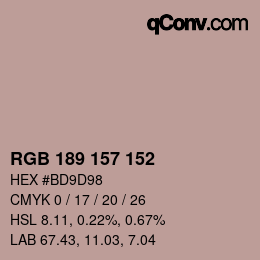 Color code: RGB 189 157 152 | qconv.com