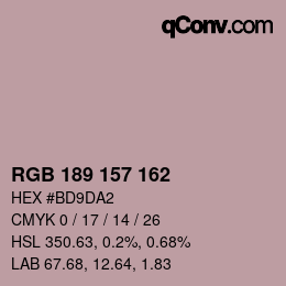 Color code: RGB 189 157 162 | qconv.com