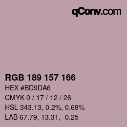 カラーコード: RGB 189 157 166 | qconv.com