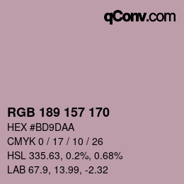 カラーコード: RGB 189 157 170 | qconv.com