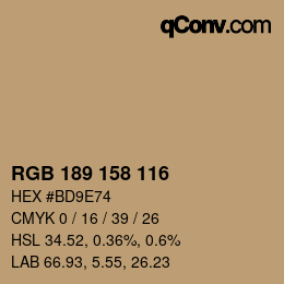 カラーコード: RGB 189 158 116 | qconv.com