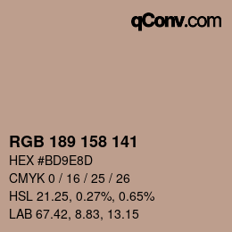 カラーコード: RGB 189 158 141 | qconv.com