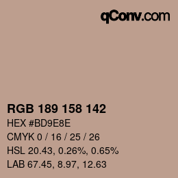 Color code: RGB 189 158 142 | qconv.com