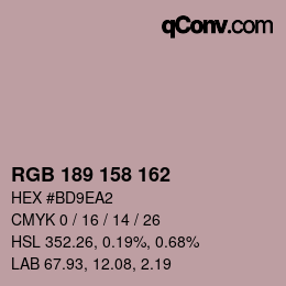 颜色代码: RGB 189 158 162 | qconv.com