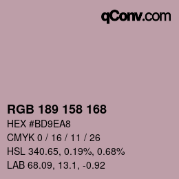 カラーコード: RGB 189 158 168 | qconv.com