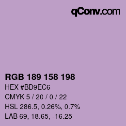 颜色代码: RGB 189 158 198 | qconv.com