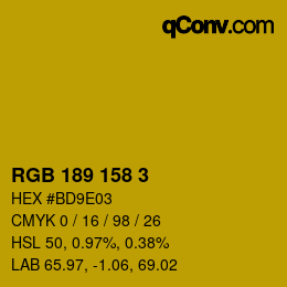 Color code: RGB 189 158 3 | qconv.com