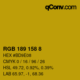 Color code: RGB 189 158 8 | qconv.com