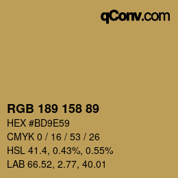 Color code: RGB 189 158 89 | qconv.com