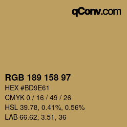 颜色代码: RGB 189 158 97 | qconv.com