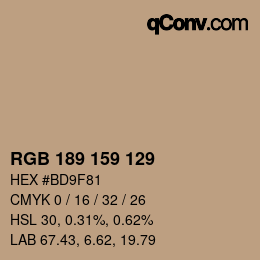Código de color: RGB 189 159 129 | qconv.com
