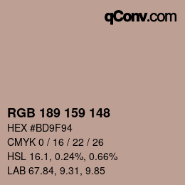Farbcode: RGB 189 159 148 | qconv.com