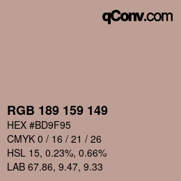 Farbcode: RGB 189 159 149 | qconv.com