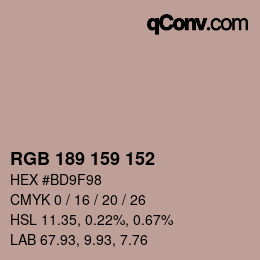 カラーコード: RGB 189 159 152 | qconv.com
