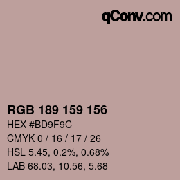 カラーコード: RGB 189 159 156 | qconv.com