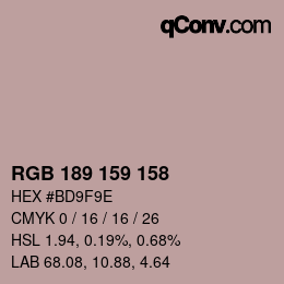 颜色代码: RGB 189 159 158 | qconv.com