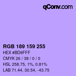 Color code: RGB 189 159 255 | qconv.com