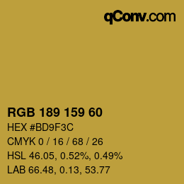 Color code: RGB 189 159 60 | qconv.com