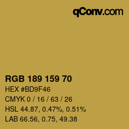 カラーコード: RGB 189 159 70 | qconv.com