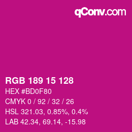 Color code: RGB 189 15 128 | qconv.com